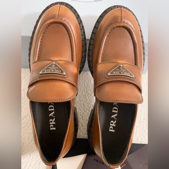 PRADA Women’s Double Chocolate Leather Loafers - Picture 13 of 15